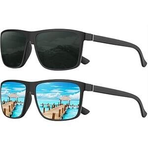 New Kaliyadi 2 Pack Blue Black Mens Polarized UV Protection Driving Sunglasses